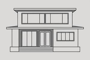 a house outline drawing with a front door and windows vector