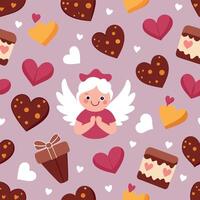 valentine's day seamless pattern with angel and hearts vector