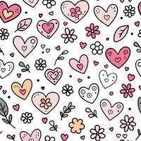 seamless pattern with hearts and flowers on a white background vector