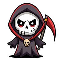 cartoon grim reaper with scythe and skull on a white background vector