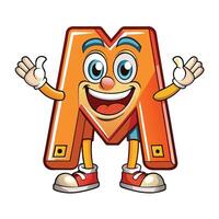 cartoon letter m with hands up and smiling vector