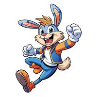 a cartoon rabbit jumping with his arms out vector