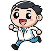 a cartoon doctor running with a happy face vector
