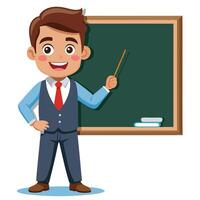 cartoon teacher with pointer and chalkboard vector