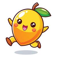 a cartoon mango character running with a green leaf vector