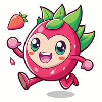 a cartoon strawberry running with a strawberry in its hand vector