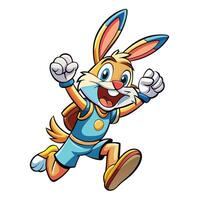 cartoon rabbit running with backpack vector