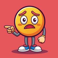 emoticon character with sad face and pointing finger on red background vector