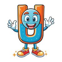 cartoon u letter character with hands up and smiling vector