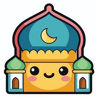 cartoon mosque with a crescent moon and a smile vector