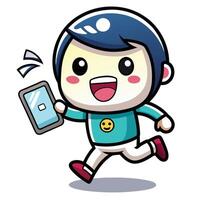 a cartoon boy running with a phone in his hand vector