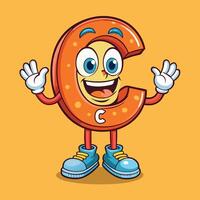 cartoon letter c character with hands up and eyes open vector