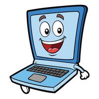 a cartoon laptop character with a smile on its face vector