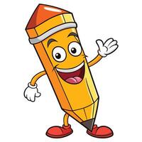 a happy pencil character waving image vector