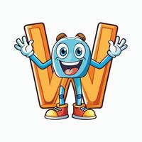 a cartoon character of the letter w with arms outstretched vector