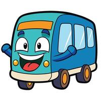 cartoon bus with happy face and smiling eyes vector