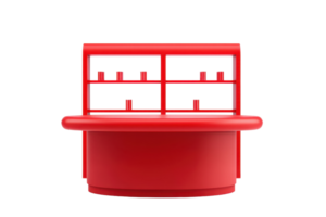 A vibrant red container with a divided upper section, featuring multiple slots for organized storage. png