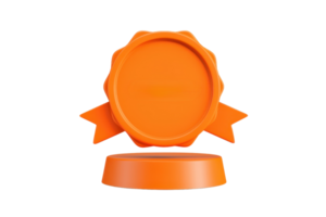 An orange badge or seal with decorative edges and two ribbons, often used to signify achievement or special recognition. png
