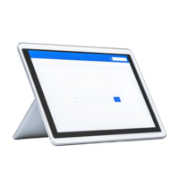A sleek tablet device displaying a search interface, positioned at an angle for easy viewing. png