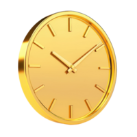 A sleek, gold wall clock featuring minimalist hour markers and elegant hands, showcasing a modern design. png
