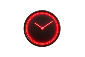 A circular clock with glowing red hands and a luminous border, displaying the time prominently. png