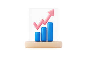 A colorful chart displaying upward trends with bars in blue and a pink arrow illustrating growth. png