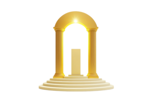 A golden archway with columns and a central pedestal, creating an elegant and majestic appearance. png