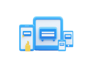 A collection of mobile devices and a chat bubble icon, emphasizing communication and messaging technology. png