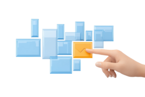 A hand interacts with a series of rectangular buttons, one highlighted in orange, suggesting a selection or confirmation process. png