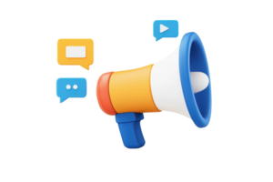 A colorful megaphone with speech bubbles, symbolizing communication and messaging. png