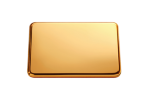 A shiny, rectangular gold bar with smooth edges, reflecting light and showcasing its luxurious appearance. png