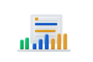A digital representation of a data chart featuring colorful bars and a summary panel, illustrating quantitative information. png