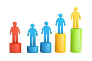 Colorful figures on elevated platforms, representing growth or progression in a visual format. png