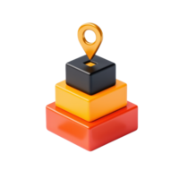 A stack of colorful geometric blocks with a map pin indicator on top, showcasing a modern design and vibrant colors. png