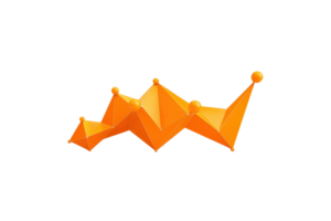 A vibrant orange geometric shape with peaks and valleys, resembling a stylized mountain range or a data visualization graphic. png