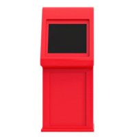 A bright red kiosk with a screen, designed for interactive use, showcasing a modern and sleek style. png
