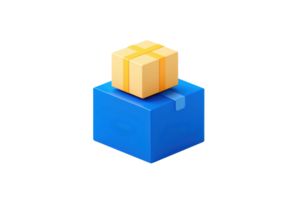 A blue box with a smaller yellow box resting on top, symbolizing packaging or delivery concepts. png