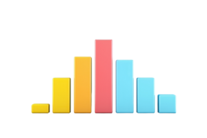 A series of colorful bars representing data, arranged in a wave-like pattern, showcasing varying heights to indicate different values. png