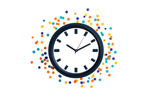 un artistico orologio circondato di colorato punti, la creazione di un' vivace e dinamico visivo effetto. png