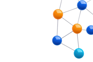 A network of colorful spheres connected by lines, representing molecular structures or nodes in a system. png