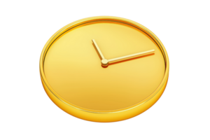 A sleek, gold clock with minimalist design featuring simple hour and minute hands. png