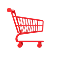 A vibrant red shopping cart featuring a modern design with a streamlined shape and smooth wheels. png
