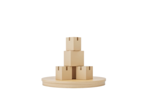 A stack of wooden boxes, varying in size, arranged in a pyramid shape on a circular base. png
