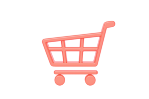 A simple shopping cart icon in a vivid coral color, symbolizing online shopping or retail activities. png