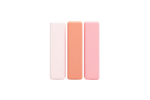 Three rectangular color swatches in soft shades of pink and peach arranged horizontally. png