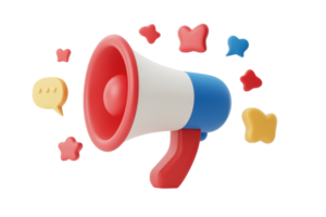 A colorful megaphone with playful shapes surrounding it, symbolizing communication and announcement. png