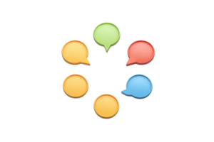 Five colorful speech bubbles arranged in a circular formation, representing communication and dialogue. png