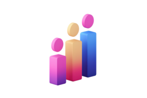 Three stylized figures represented by geometric shapes in a gradient of pink and blue colors, symbolizing growth or progress. png