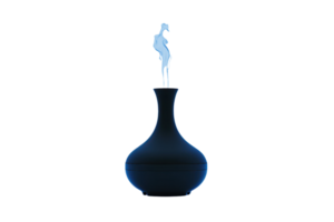 A sleek, dark vase with a captivating smoke-like figure emerging from its neck, exuding an elegant and mysterious aura. png