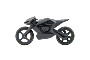 A sleek, modern motorcycle with a geometric design, showcasing sharp lines and a minimalist aesthetic. png